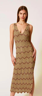 Twinset Milano two-tone knit Midi dress