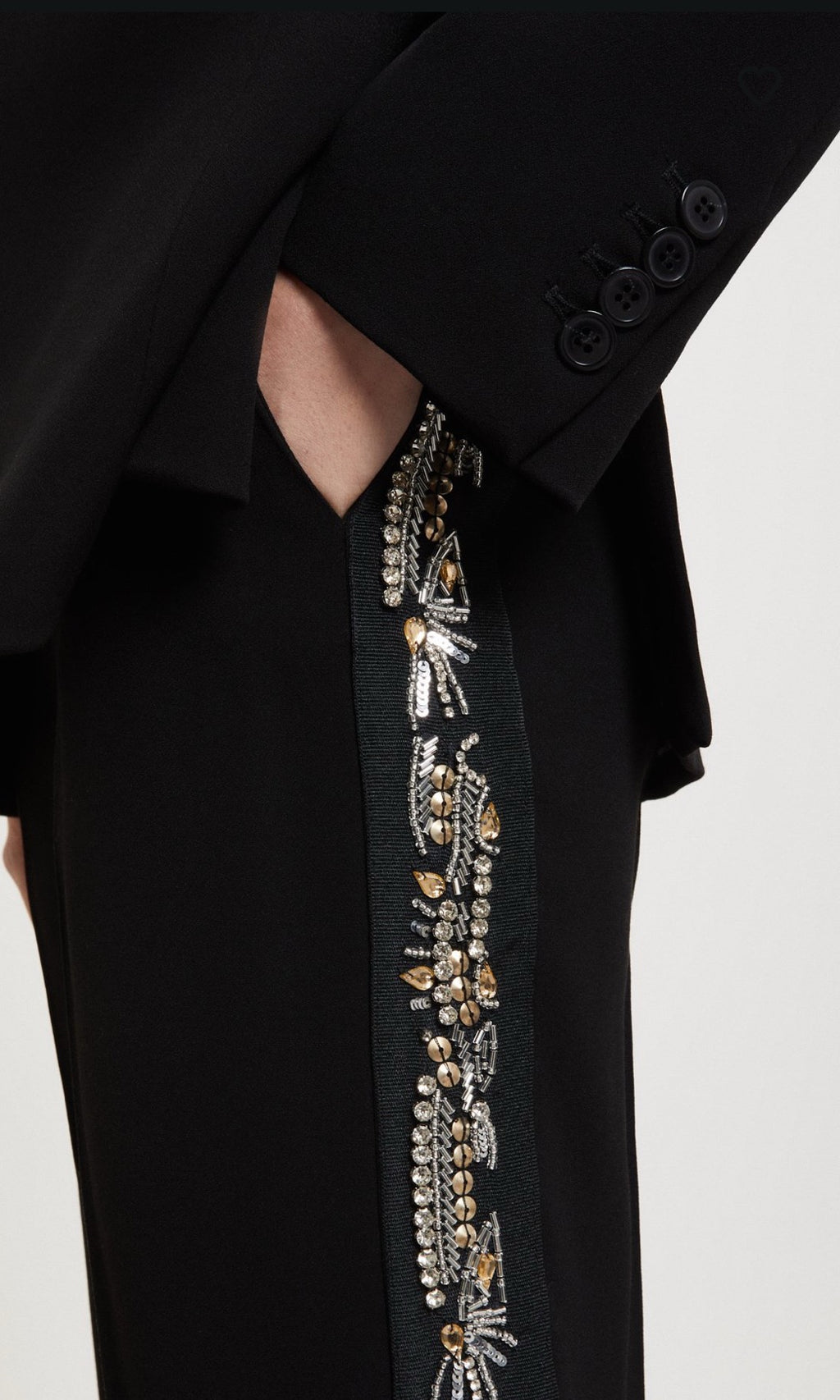 Ottod’Ame Black Straight Leg Trousers with Embellished Side Stripe