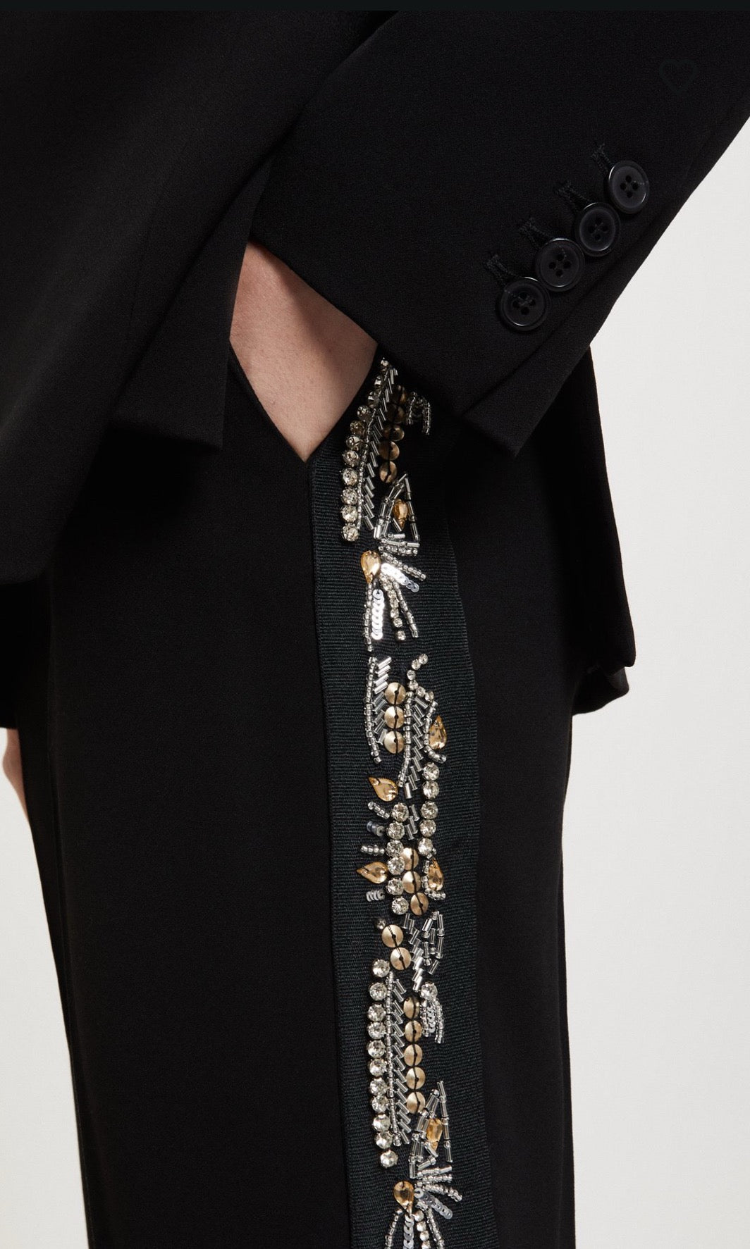 Ottod’Ame Black Straight Leg Trousers with Embellished Side Stripe