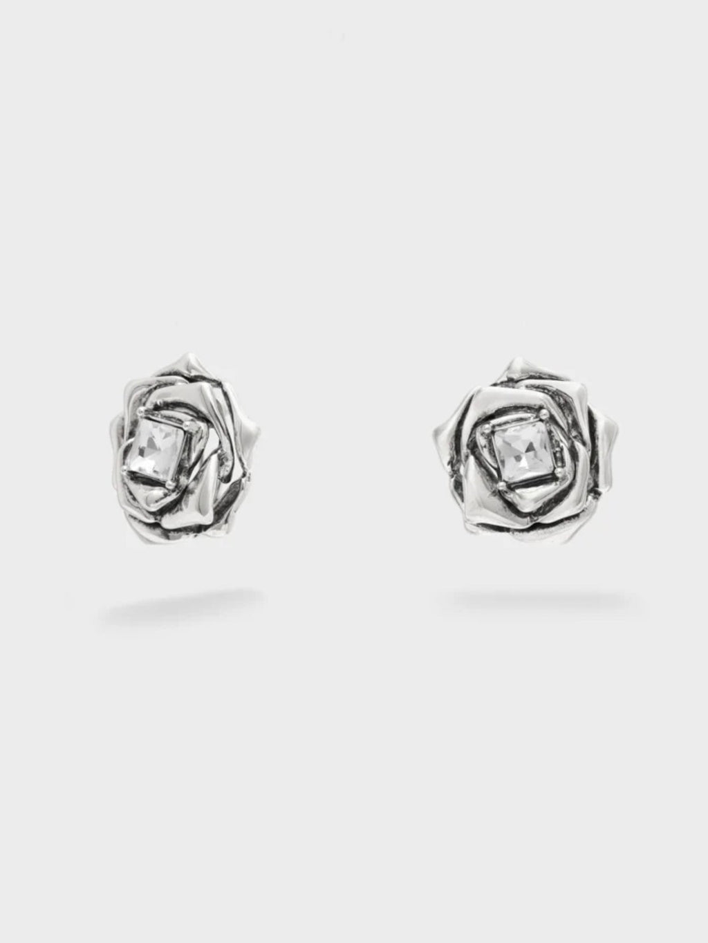 NALI Silver Rose Shaped Earrings with Crystal Centre