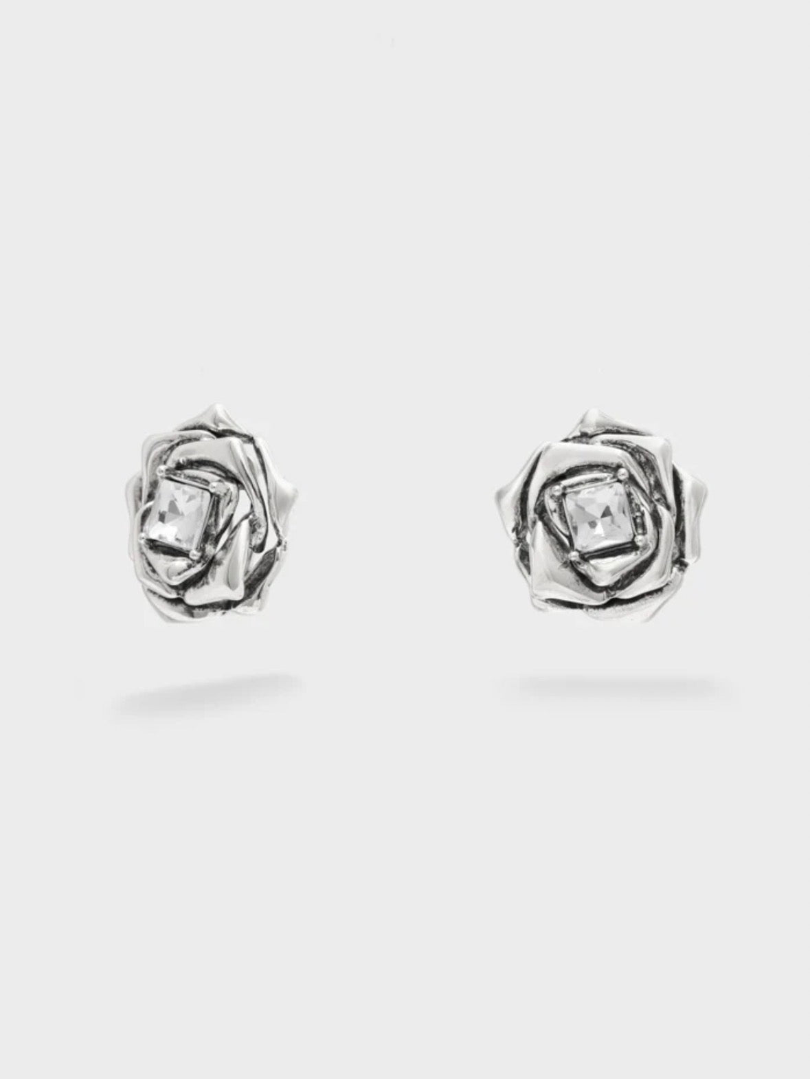 NALI Silver Rose Shaped Earrings with Crystal Centre