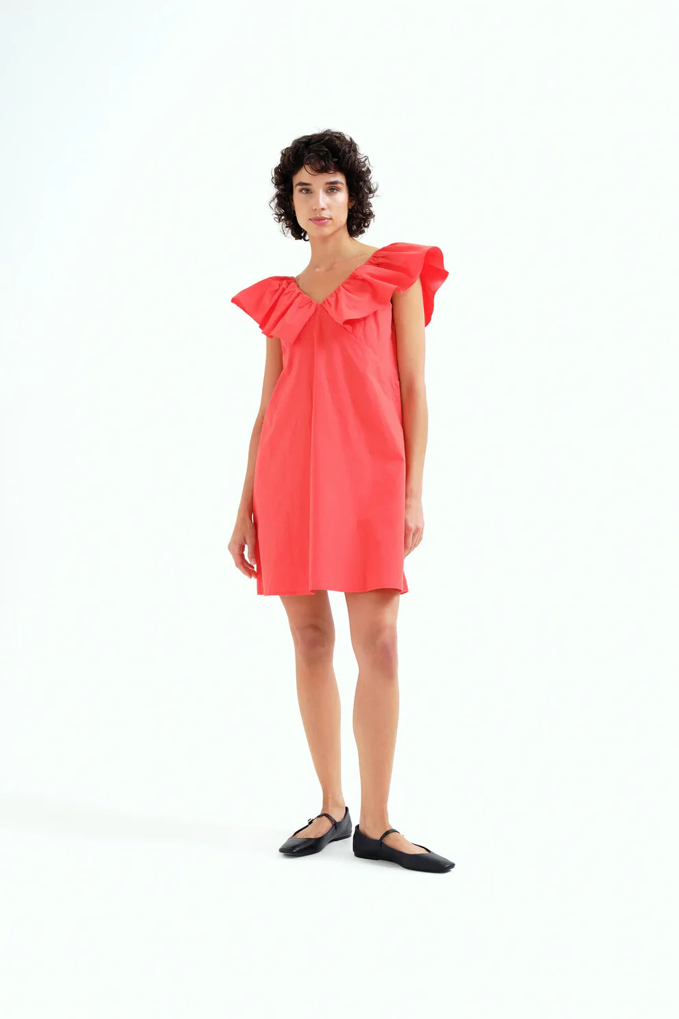 Compañía Coral Mini Dress with Ruffle V-Neck