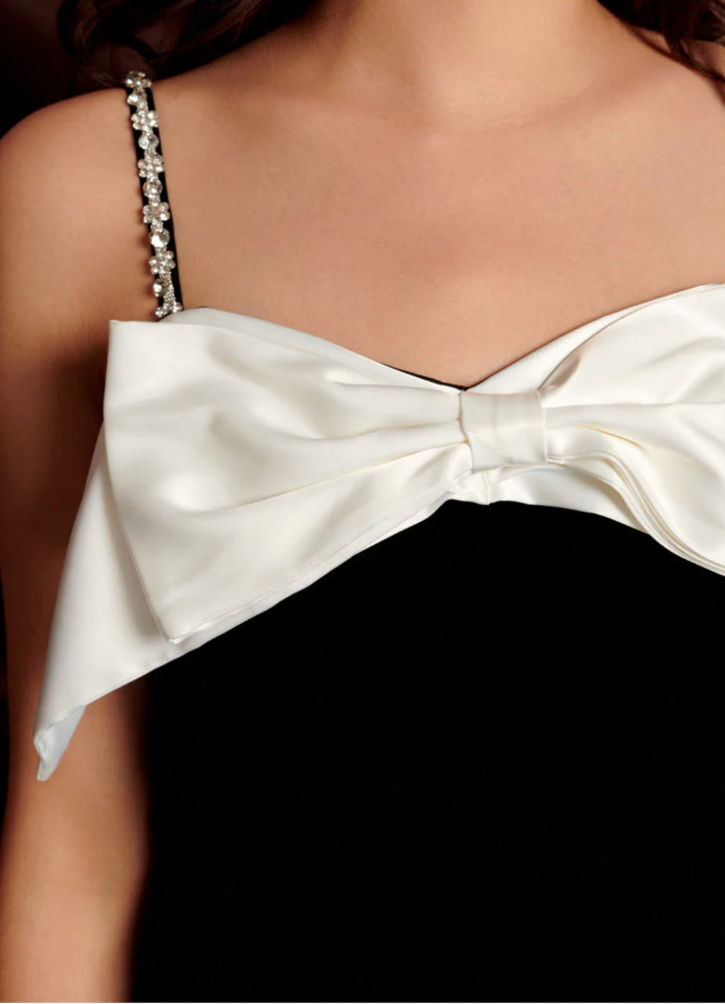 Sister Jane Black Velvet Midi Dress with White Bow & Embellished Straps