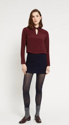 Ottod’Ame Burgundy Silk Viscose Blouse with Collar & Keyhole Neckline