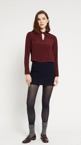 Ottod’Ame Burgundy Silk Viscose Blouse with Collar & Keyhole Neckline