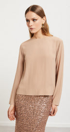 Ottod’Ame Champagne Silk Blend Blouse with Jewel Back Fastenings