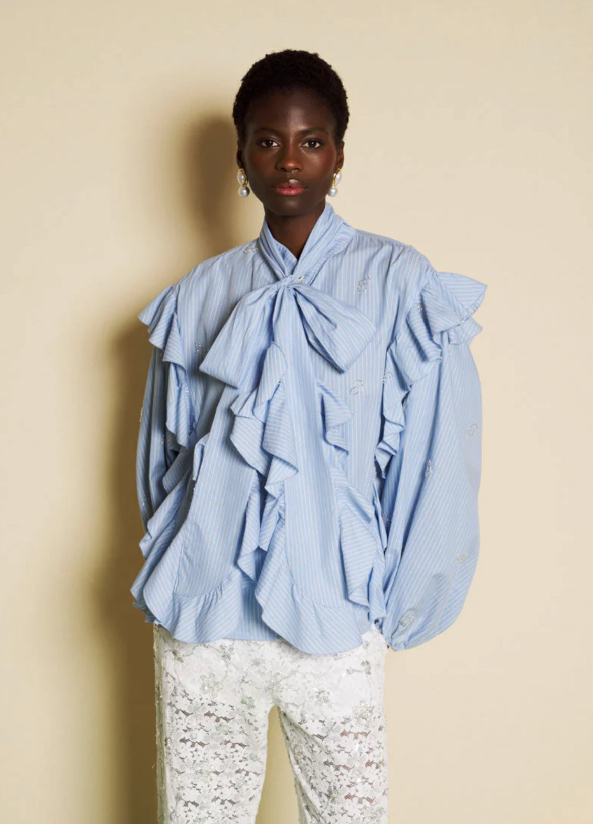 DREAM Sister Jane Blue Stripe Pussybow Fresco Blouse