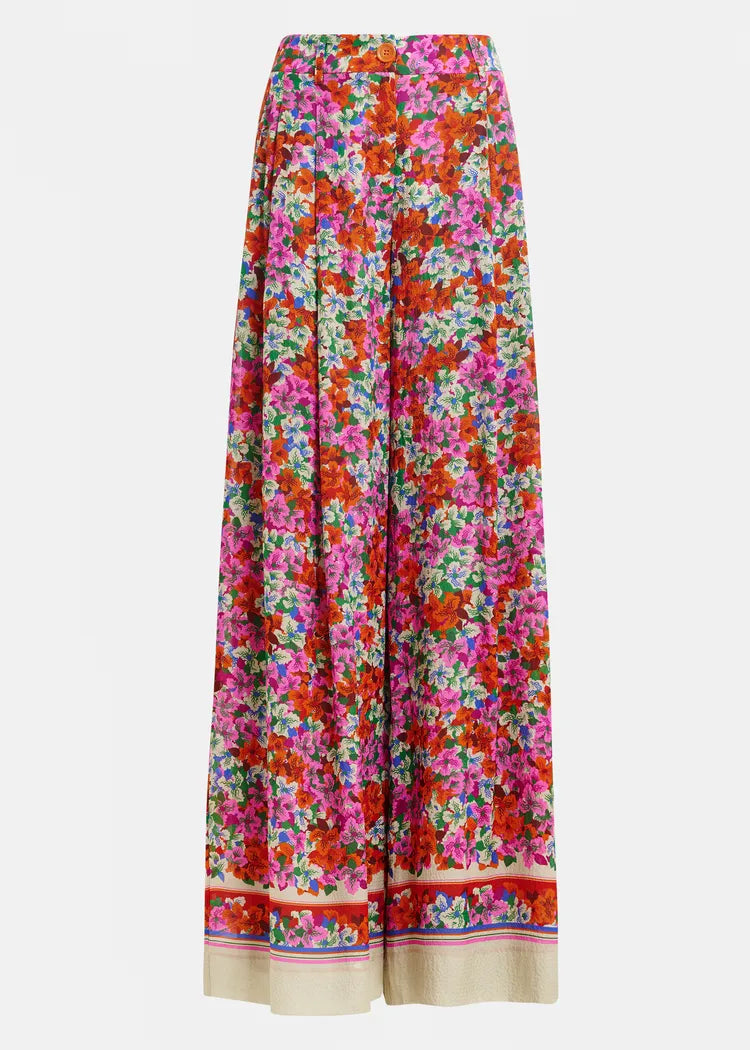 Essentiel Antwerp Silk-Mix Floral Print Wide Leg Pants