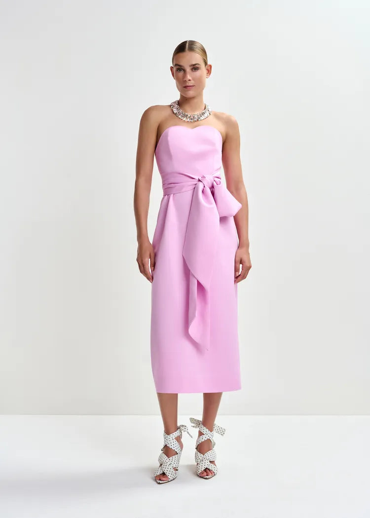 Essentiel Antwerp Candy Pink Growgrain Strapless Dress with Wrap Belt