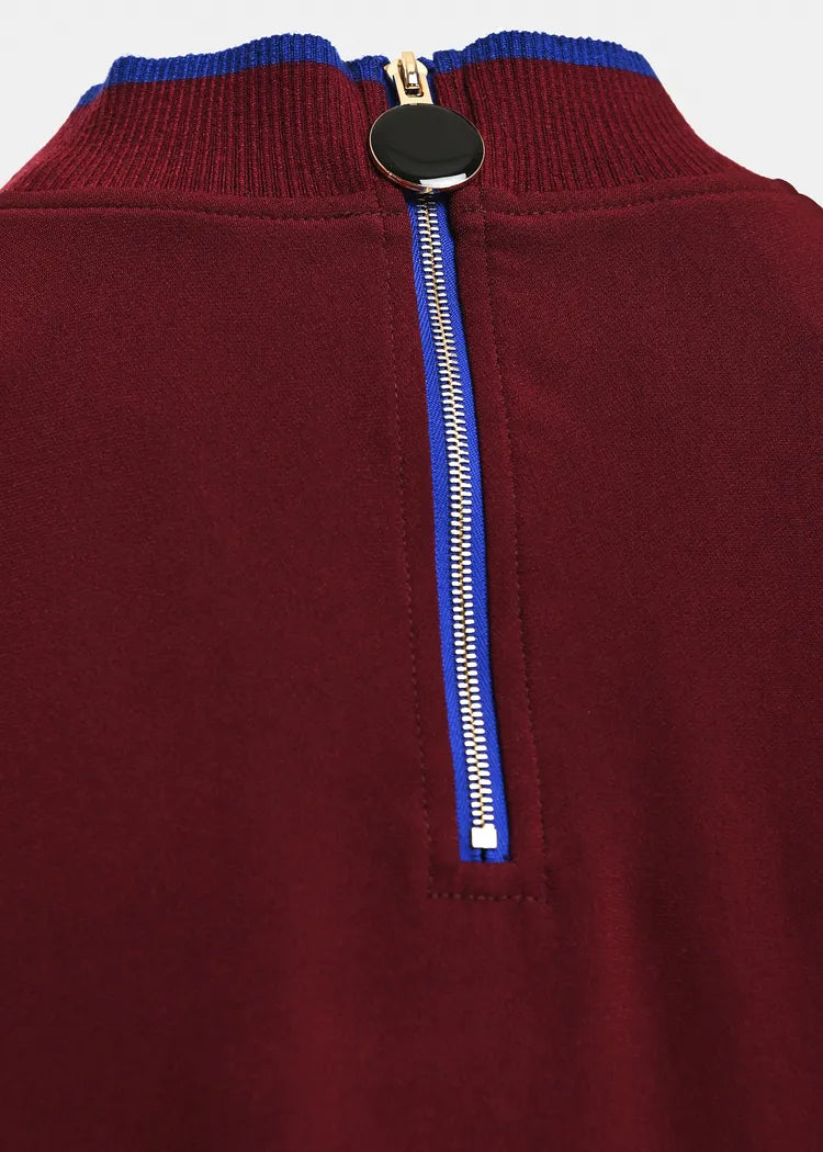 Essentiel Antwerp Burgundy Blue Co-Ord Top with Asymmetrical Hem