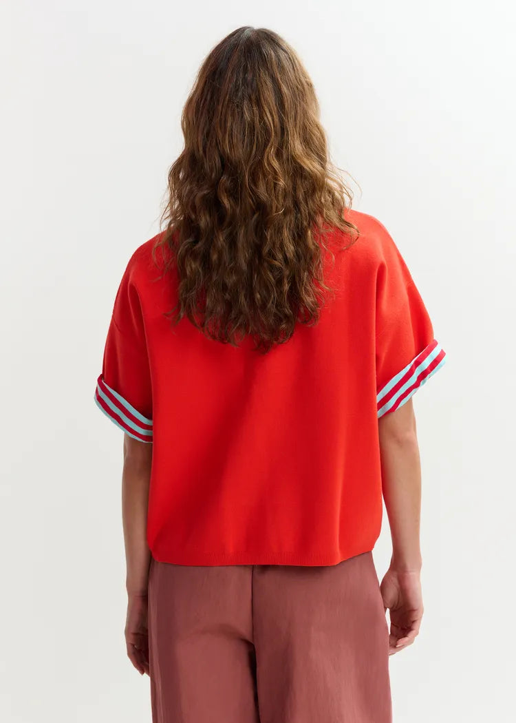 Essentiel Antwerp Orange Polo Top with Pink Ruffle