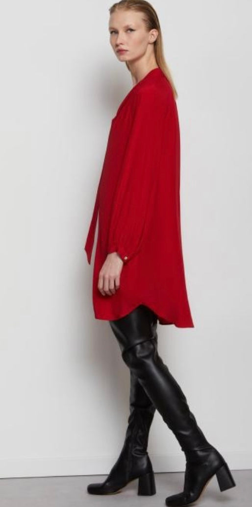 Ottodame Cardinal Red Silk Mix Pussybow Dress