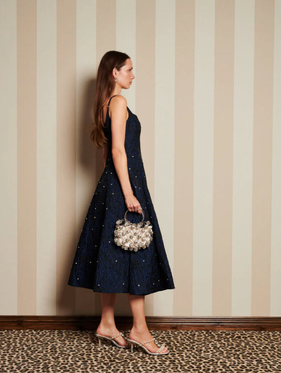 DREAM Sister Jane Navy Midi Dress with Crystal Embellishments