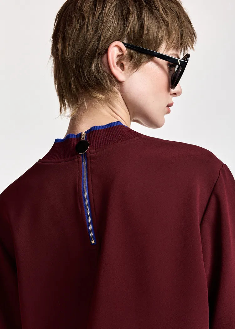 Essentiel Antwerp Burgundy Blue Co-Ord Top with Asymmetrical Hem