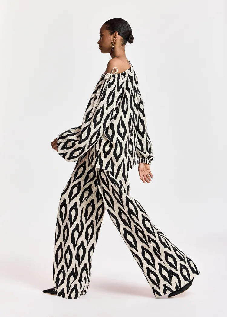 Essentiel Antwerp Cream & Black Printed Wide Leg Pants