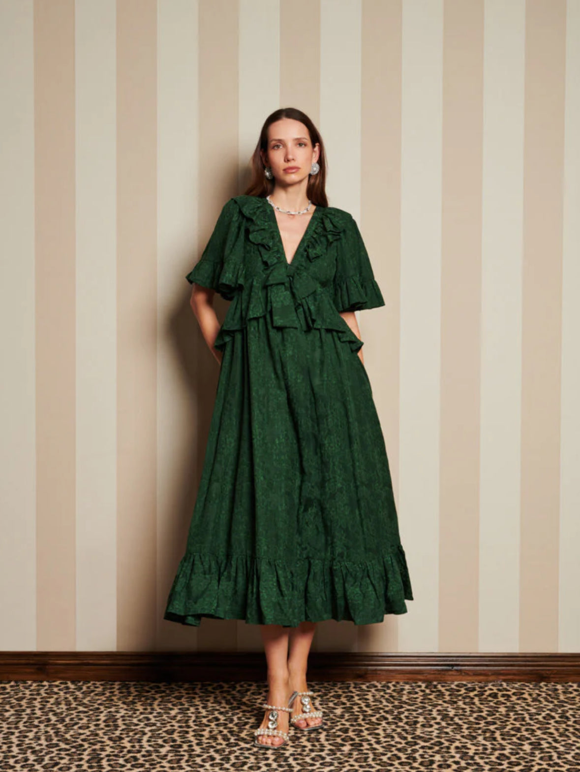 DREAM Sister Jane Dark Green Jacquard Maxi Dress