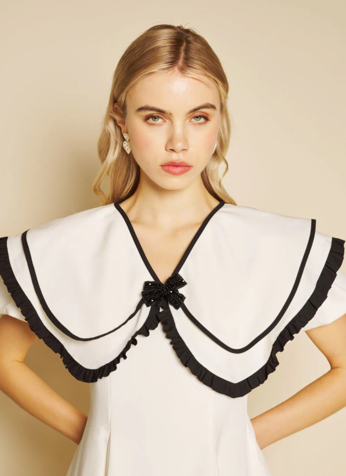 Sister Jane Ivory Flare Mini Dress with Black Trim Collar