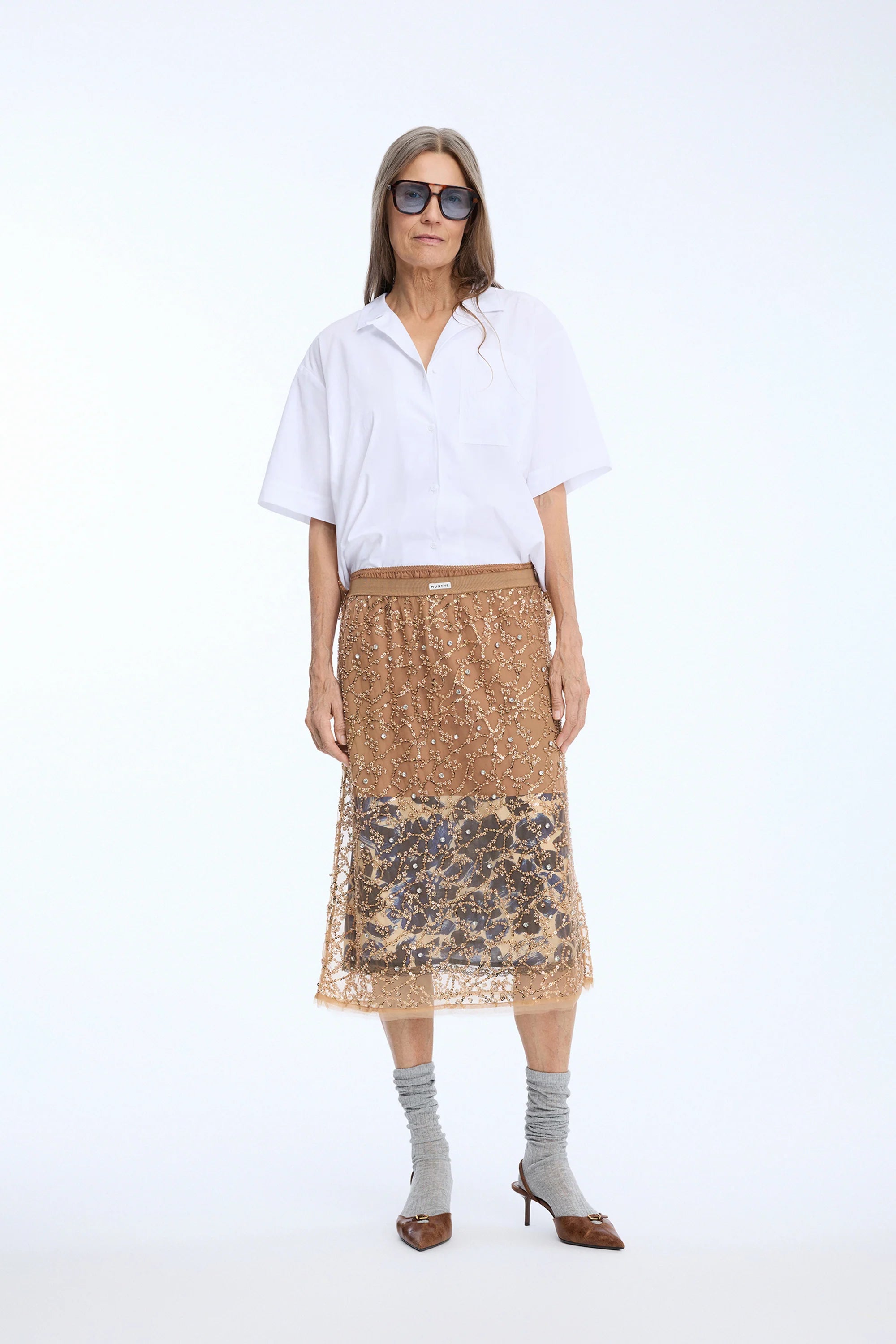 MUNTHE NAOKO White Cotton Shirt with Gold Embellished Back Panel