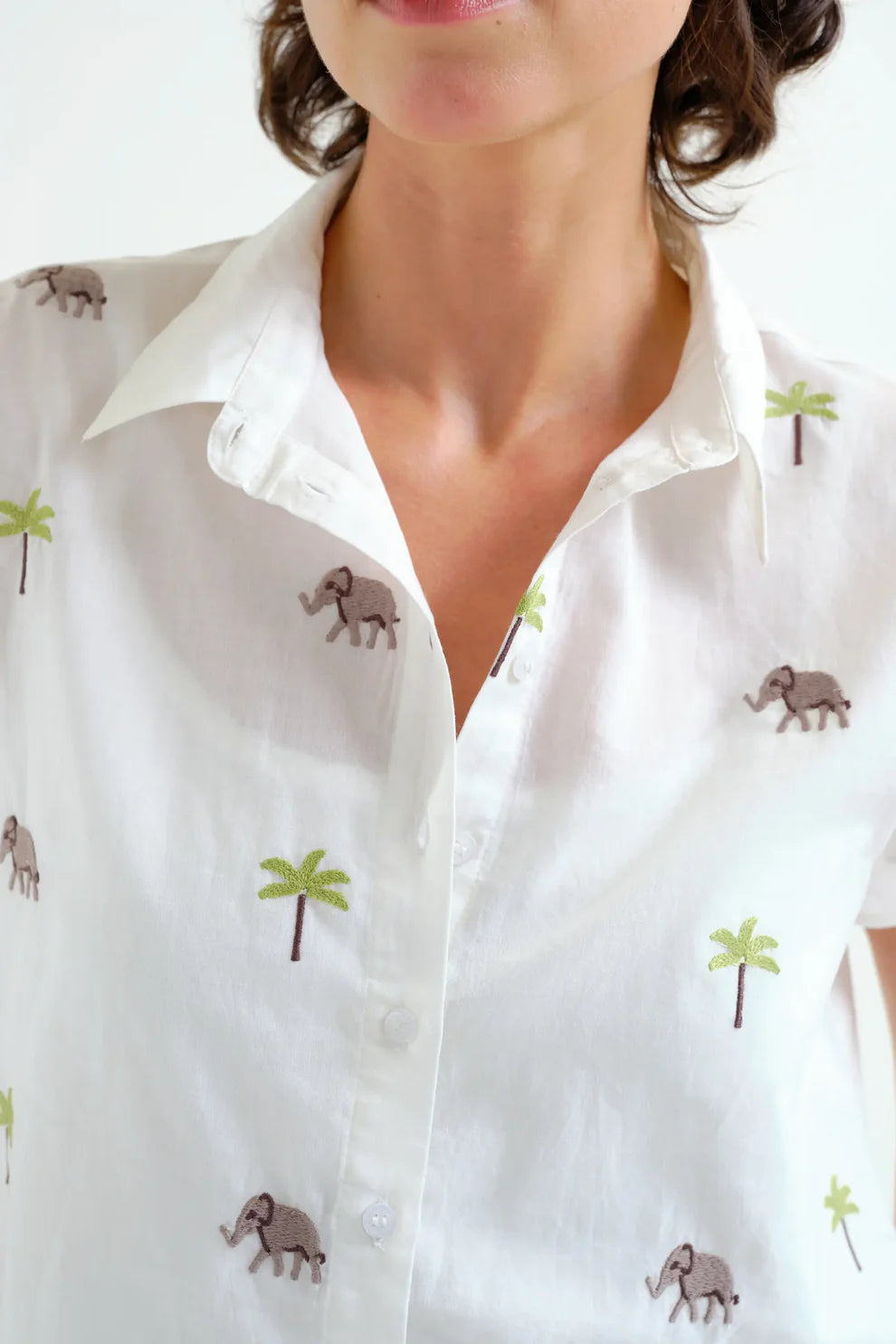 Compañía White Voile Cotton with Elephant Embroidery