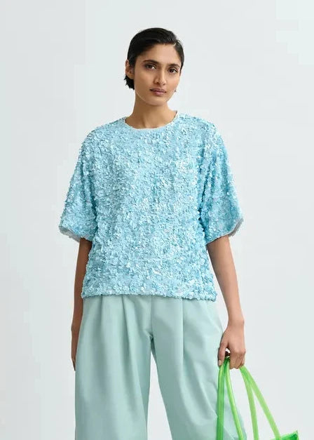 Essentiel Antwerp Duck Egg Blue Sequin Top