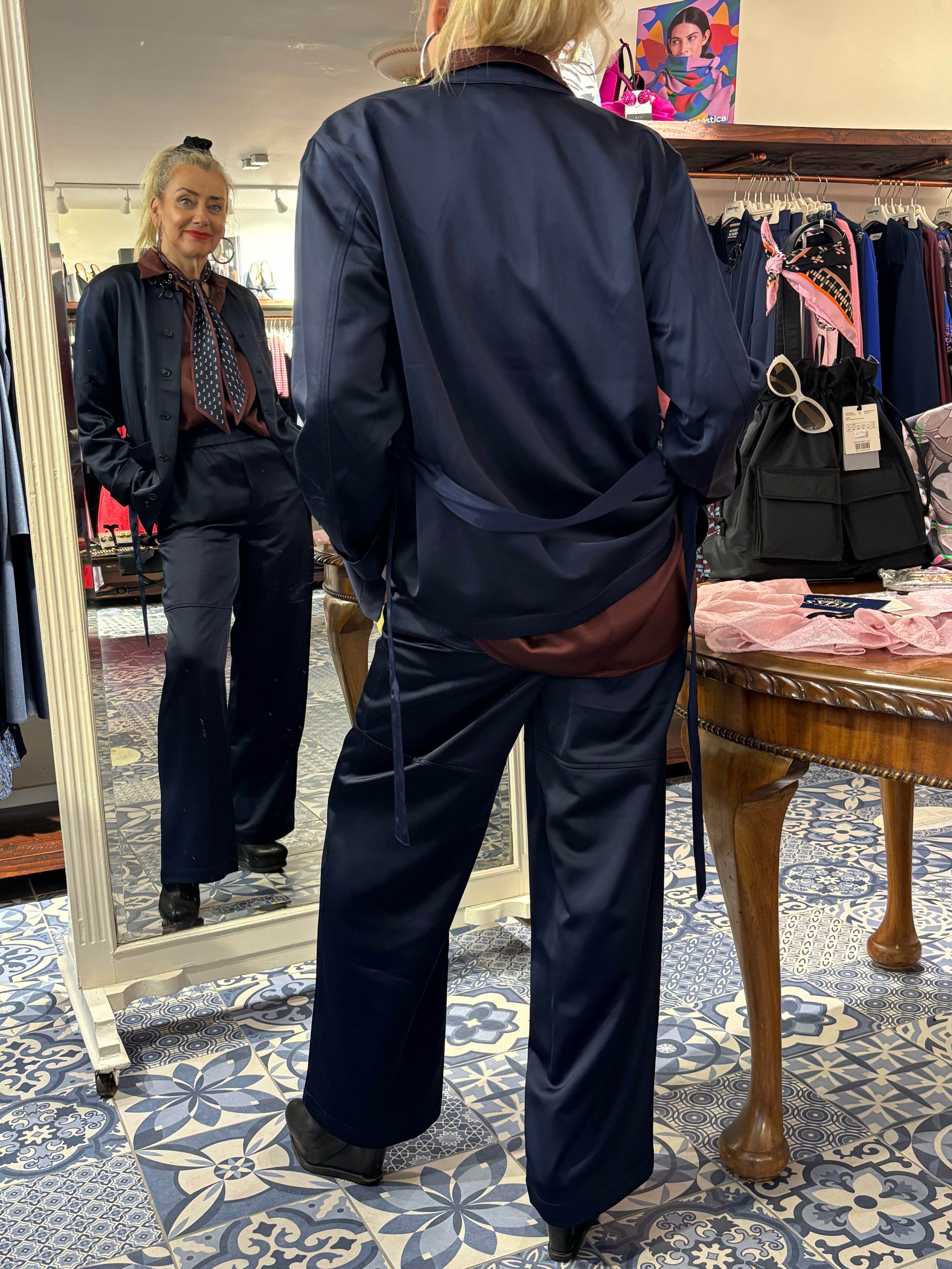 Scotch & Soda Navy Tailored Satin Blazer with Belt