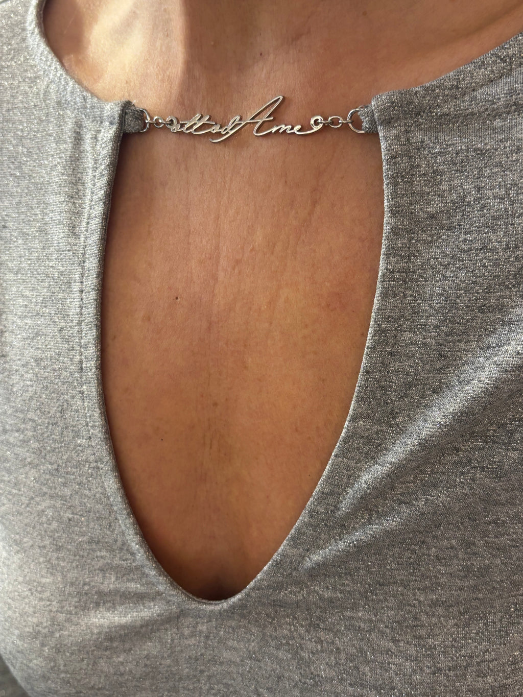 Ottod’Ame Silver Lurex Long Sleeve Top with Keyhole Neck