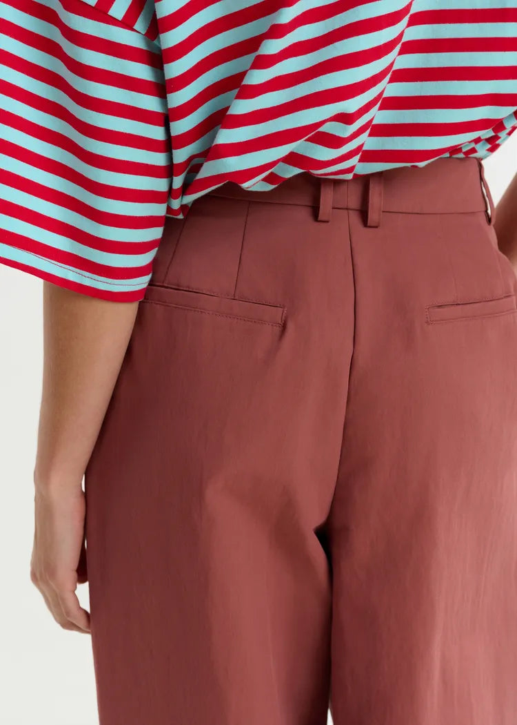 Essentiel Antwerp Terracotta Red Pleated Wide Leg Pants