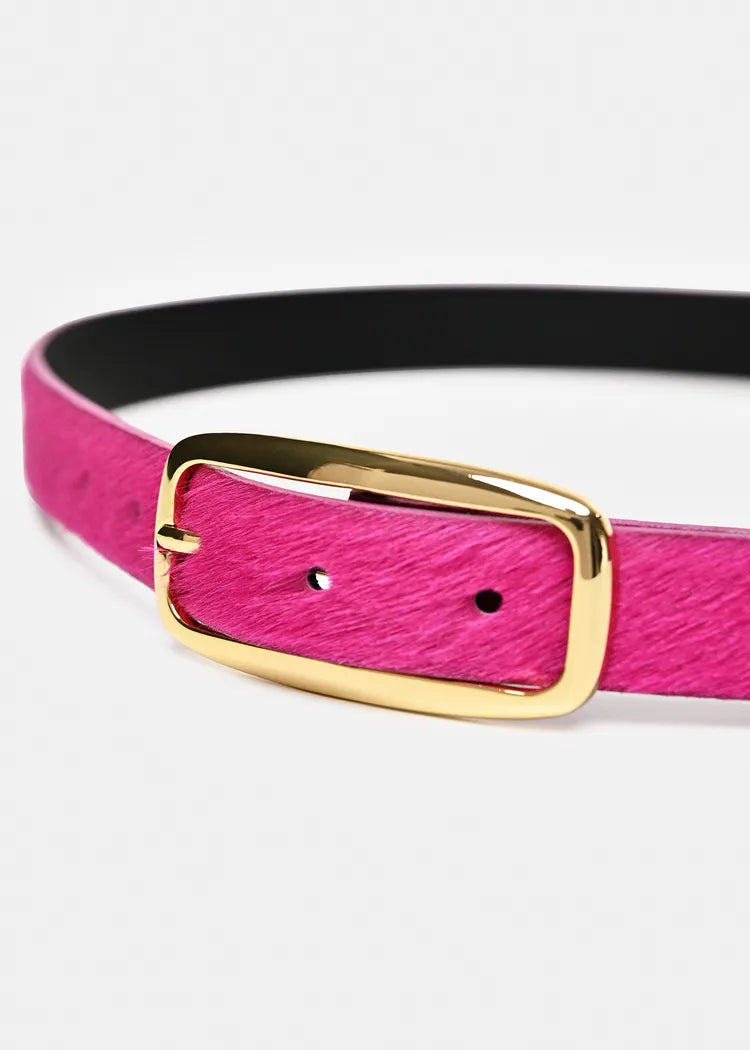 Essentiel Antwerp Magenta Leather Belt with Gold Hardware
