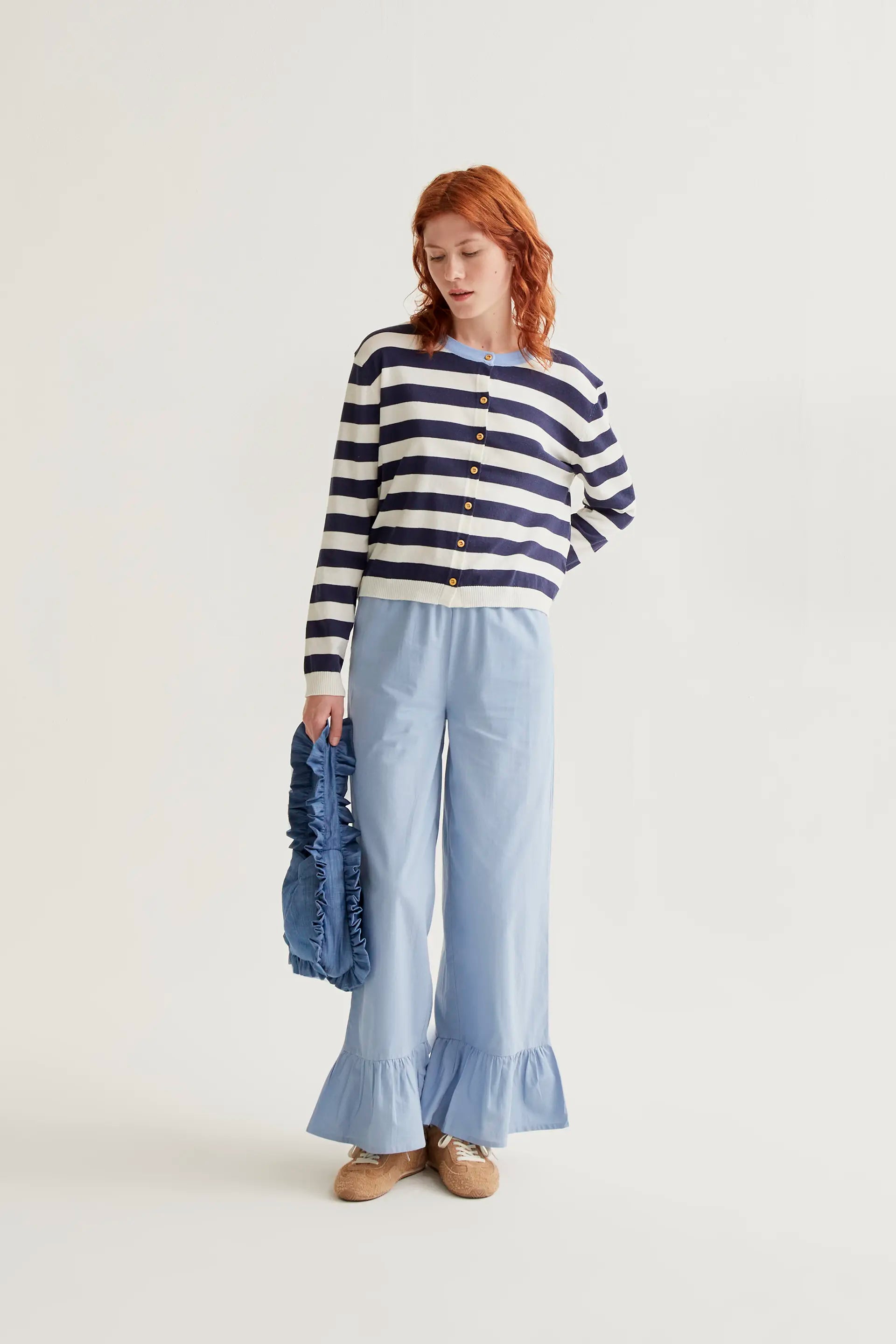 Compañía Navy Stripe Fine Knit Cardigan
