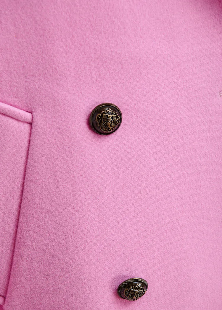 Essentiel Antwerp Pink Double Breasted Wool Coat