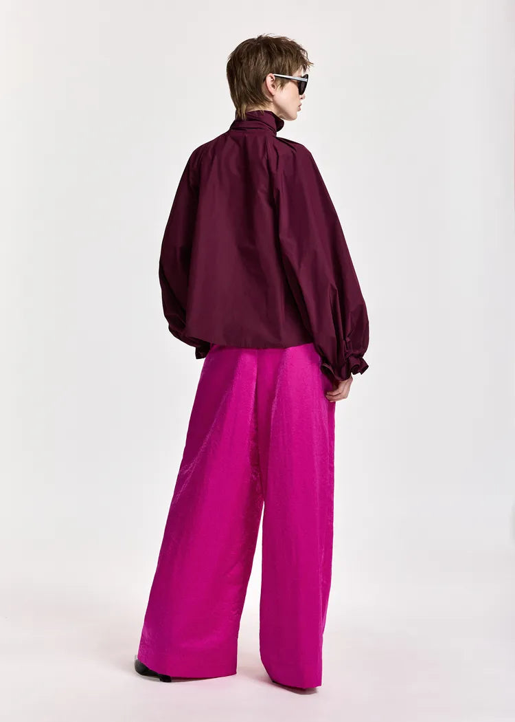 Essentiel Antwerp Burgunday Pussybow Top with Voluminous Sleeves