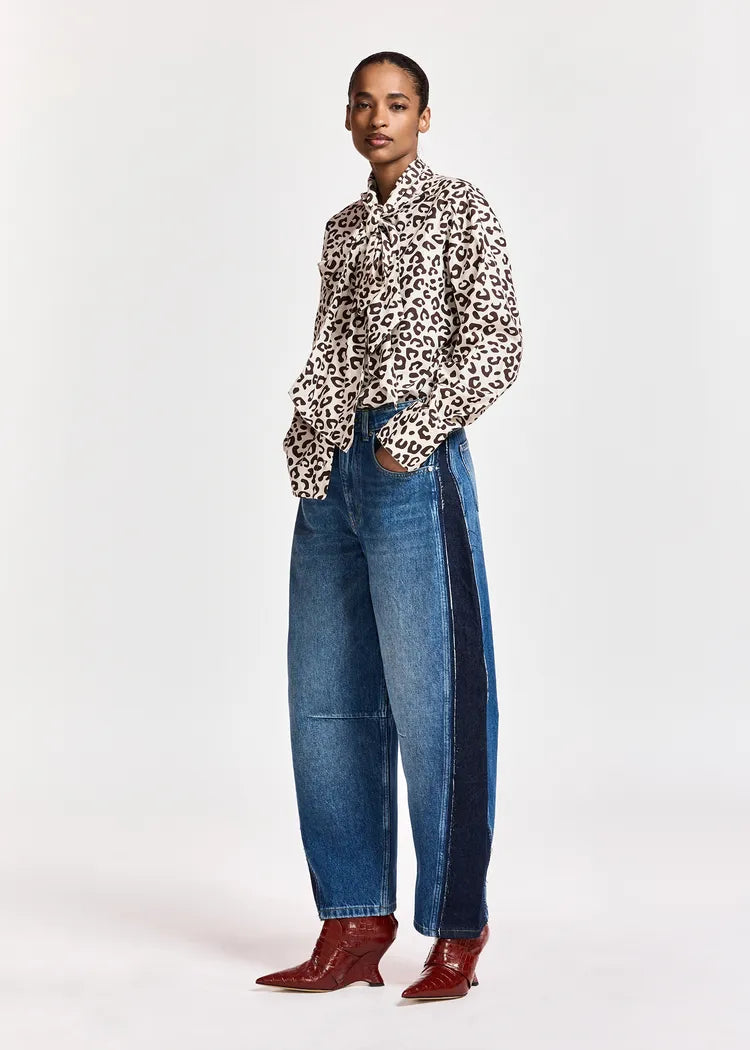 Essentiel Antwerp Blue Barrel-Leg Denim Jeans with Black Side Panels
