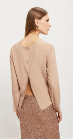 Ottod’Ame Champagne Silk Blend Blouse with Jewel Back Fastenings