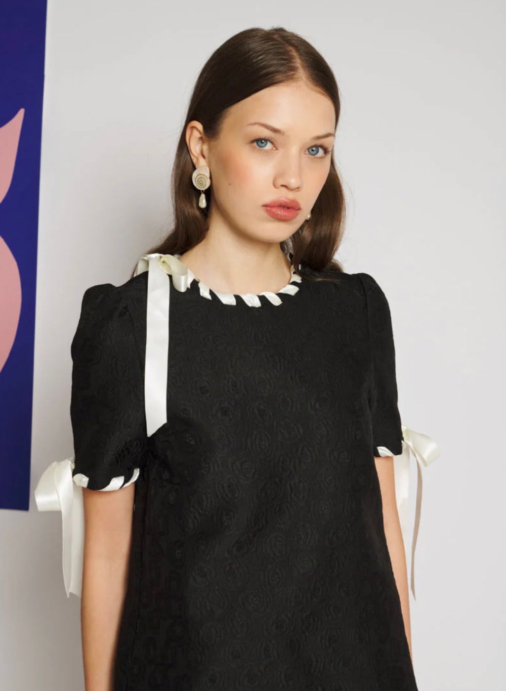 Sister Jane Black Short Sleeve Jacquard Shift Dress