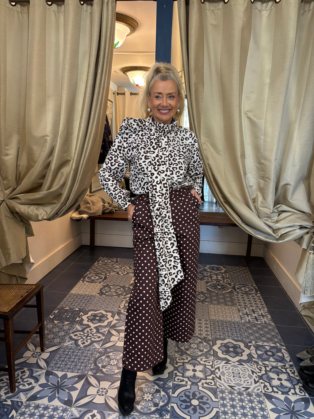 Sister Jane Brown Polka Dot Canvas Wide Leg Trousers