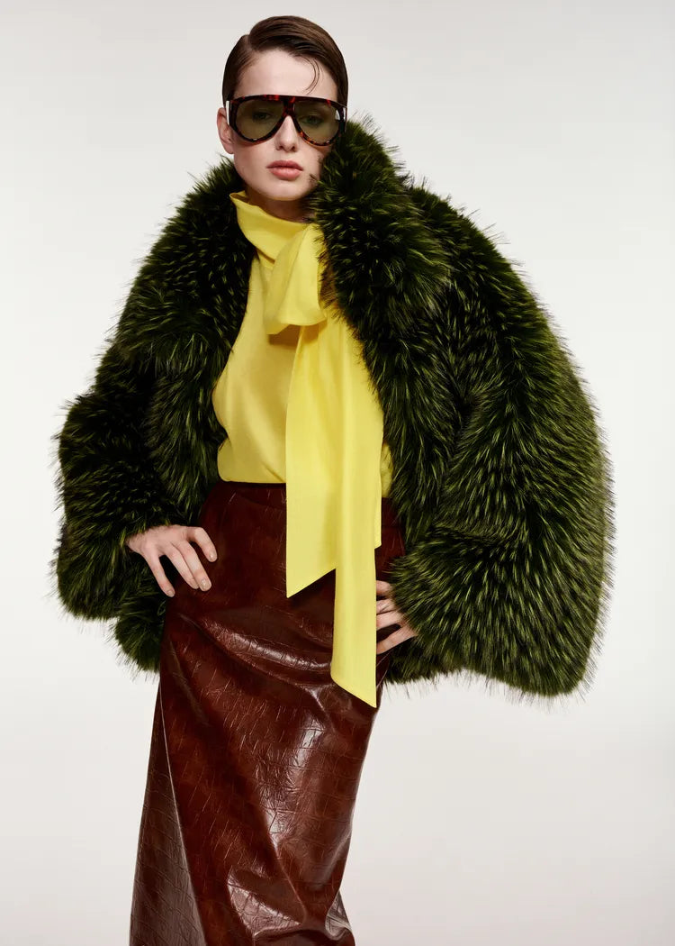 Essentiel Antwerp Green Faux Fur Jacket