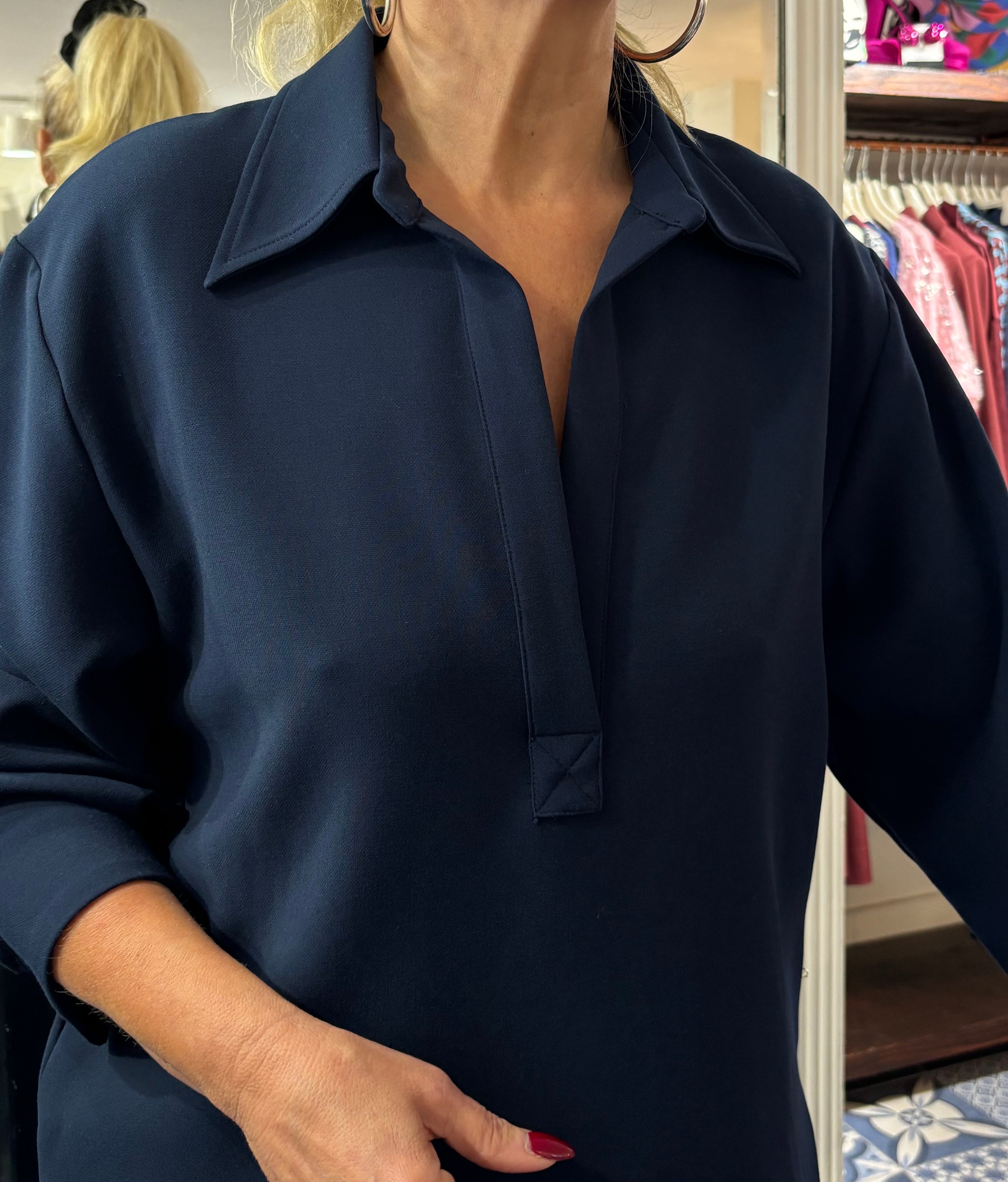 Ottod’Ame Navy Long Sleeve Collared Top