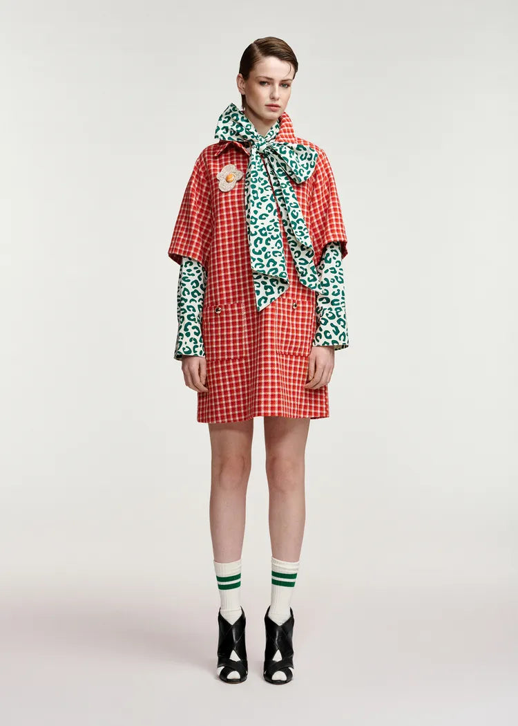 Essentiel Antwerp Red & Cream Checked Polo Mini Dress