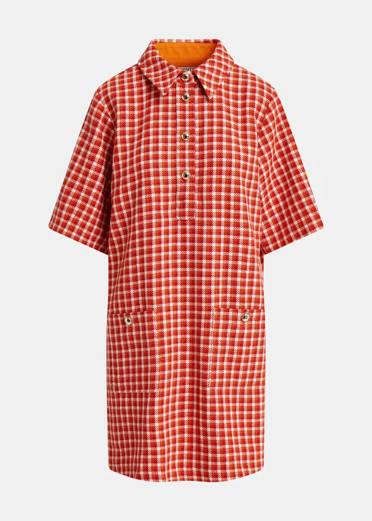 Essentiel Antwerp Red & Cream Checked Polo Mini Dress