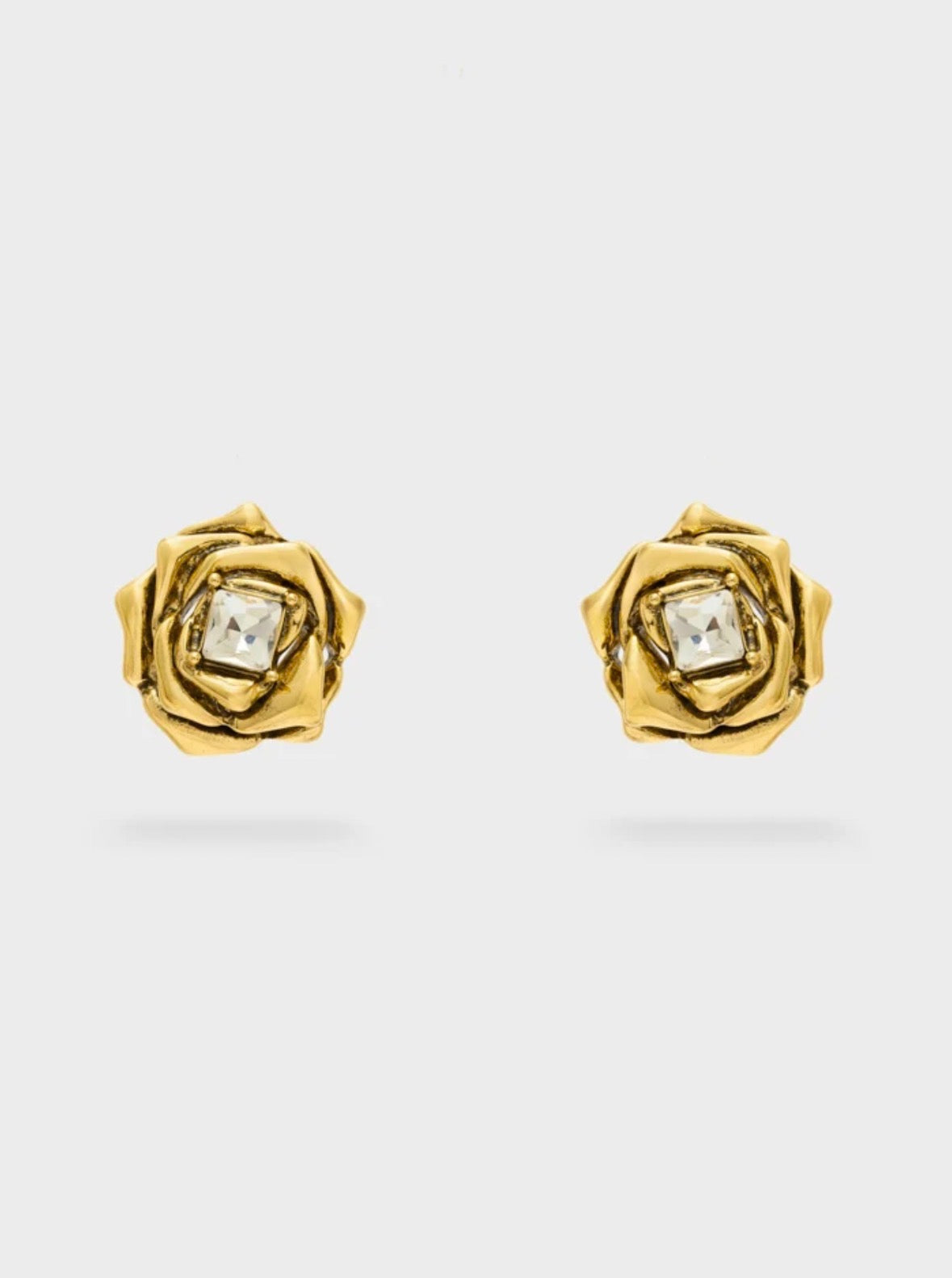 NALI Gold Rose Shaped Earrings with Crystal Centre