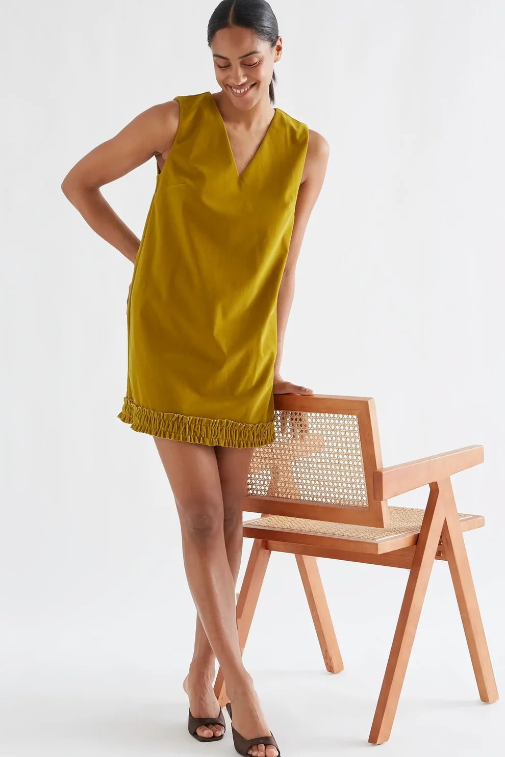 Compañia Fantástica Ochre Velvet Mini Shift Dress