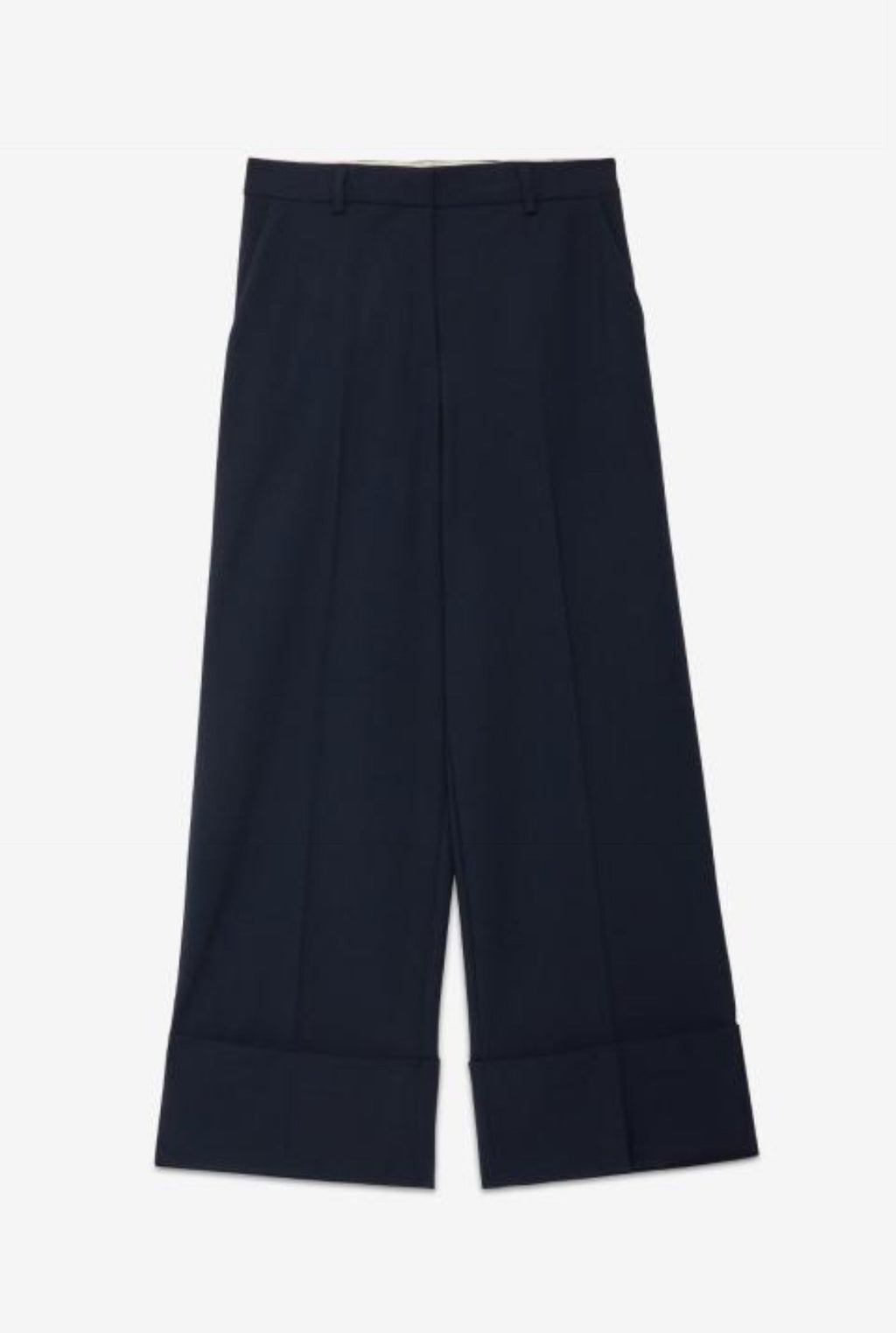 Ottod’Ame Navy Tailored wide leg Trousers with Cuff Hemline