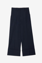 Ottod’Ame Navy Tailored wide leg Trousers with Cuff Hemline