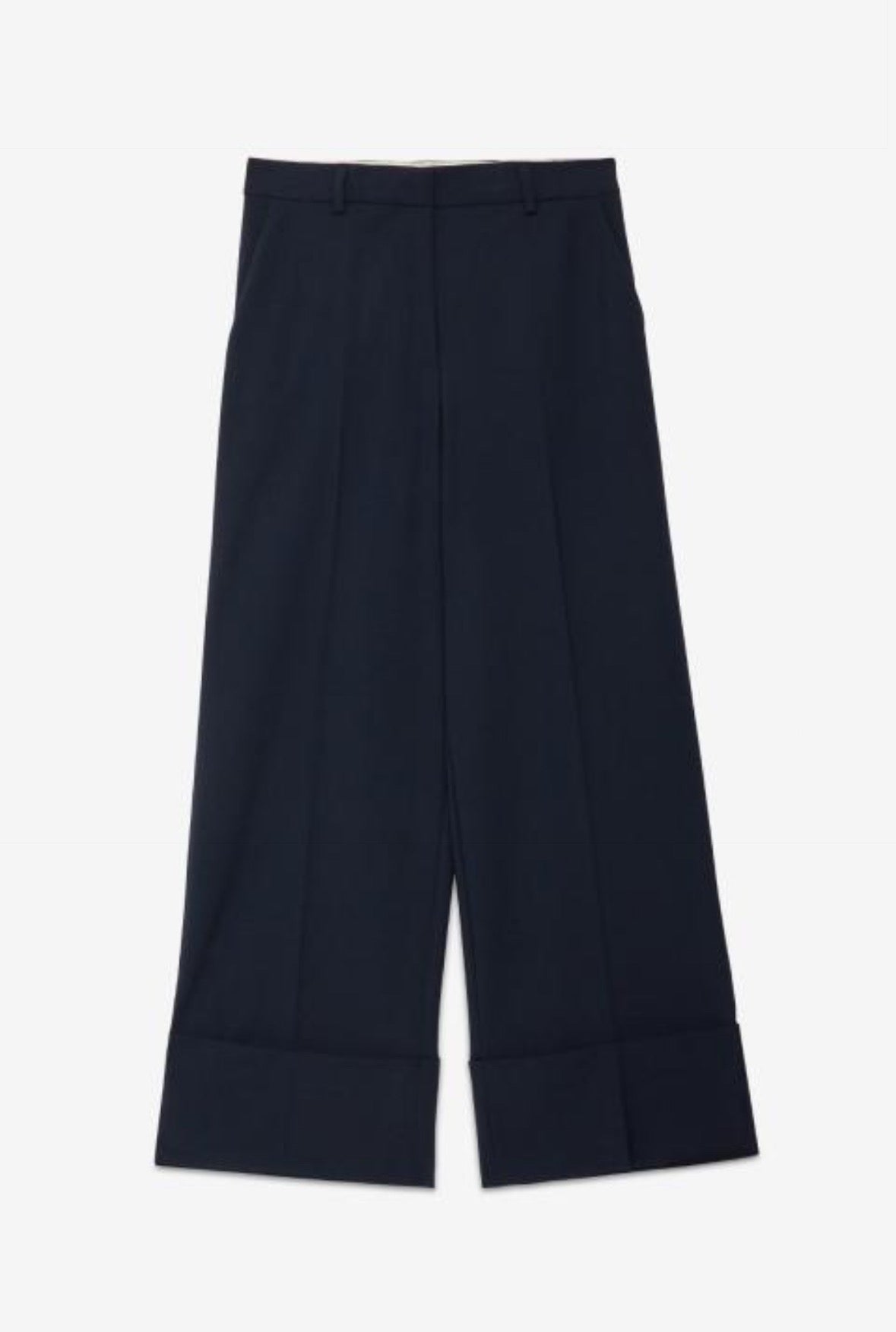 Ottod’Ame Navy Tailored wide leg Trousers with Cuff Hemline