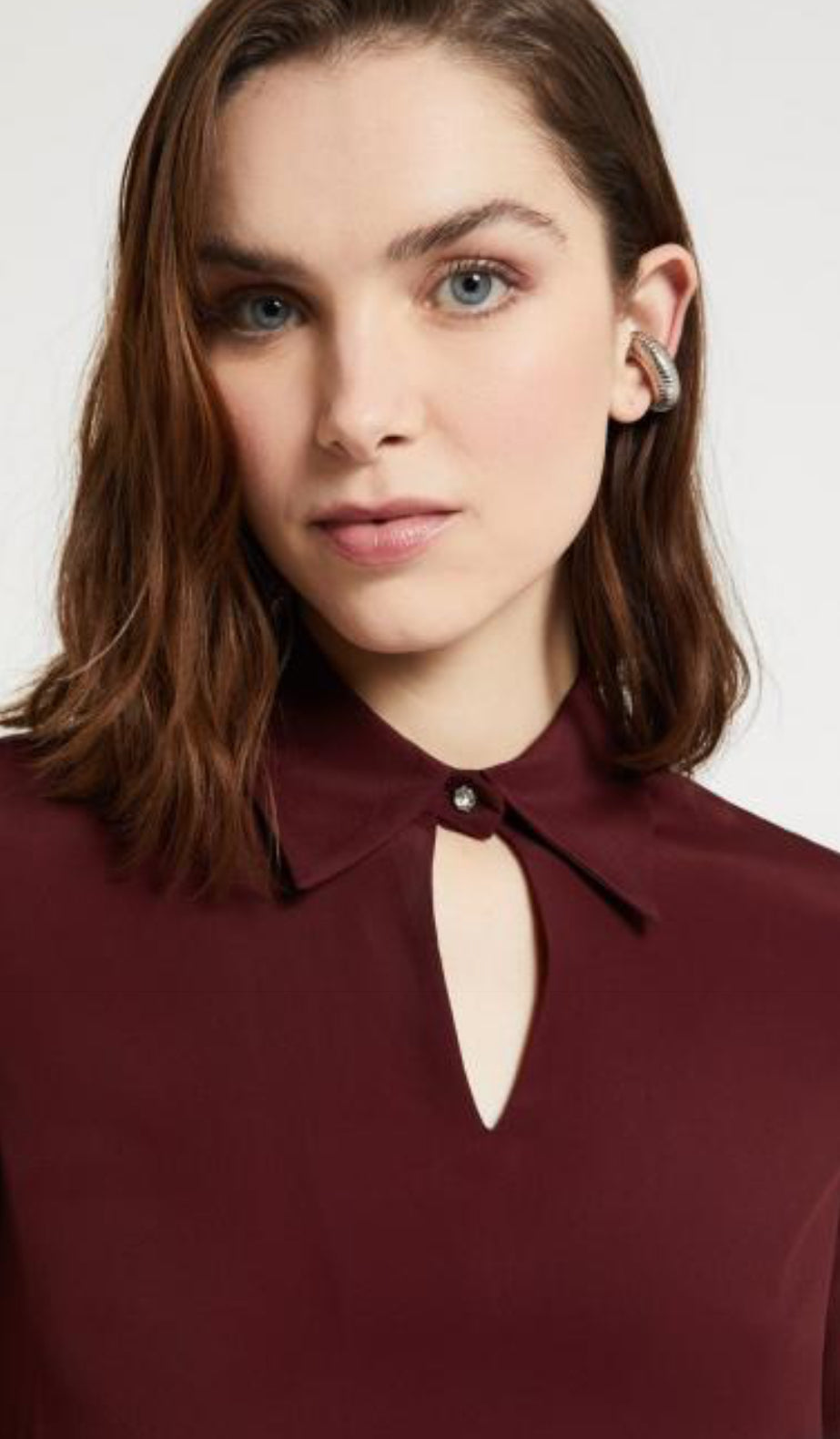 Ottod’Ame Burgundy Silk Viscose Blouse with Collar & Keyhole Neckline