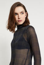 Ottod’Ame Navy Tartan Silk Chiffon  Blouse