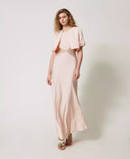 Twinset Milano cupcake pink long satin slip dress with lace