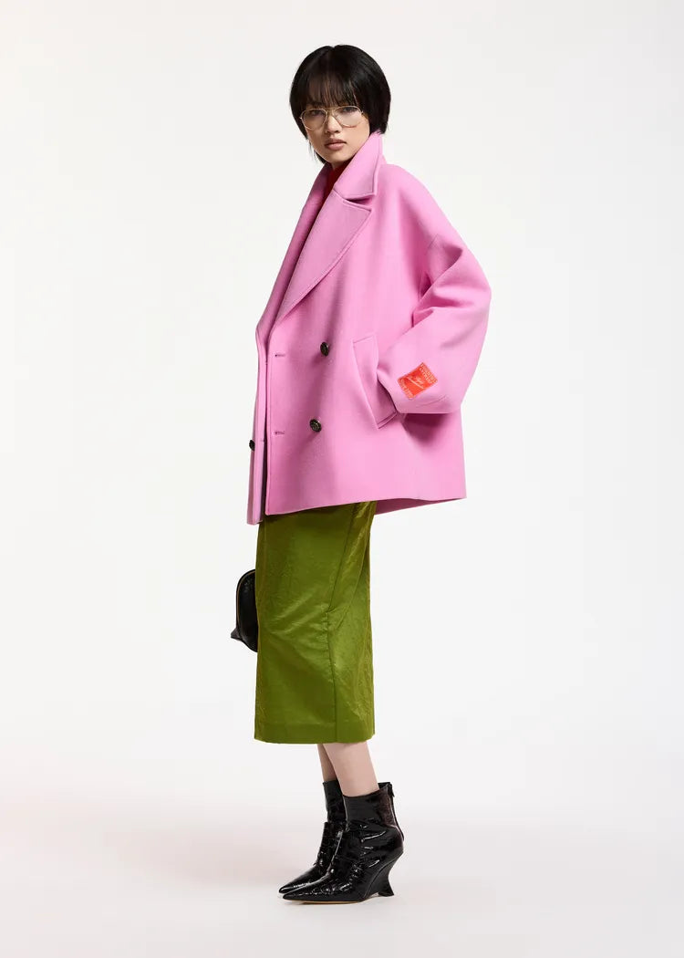 Essentiel Antwerp Pink Double Breasted Wool Coat