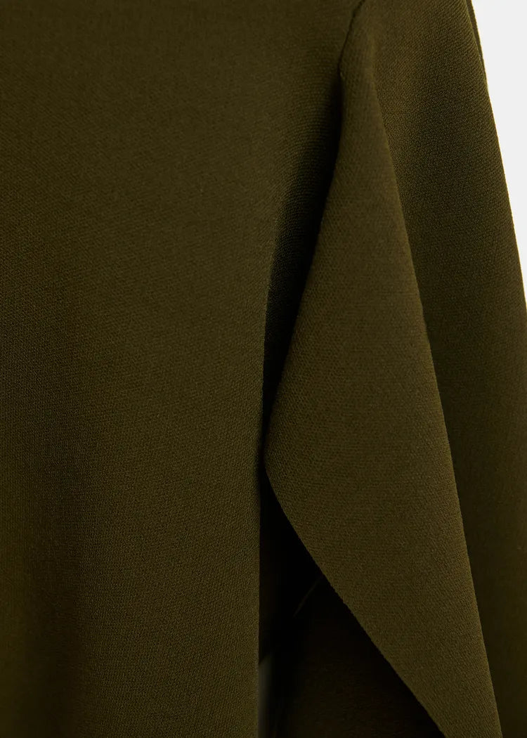 Essentiel Antwerp Khaki Green Skirt with Asymmetrical Frill