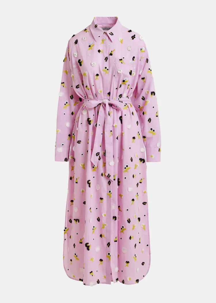Essentiel Antwerp Lilac Shirt Dress with Floral Embellishments